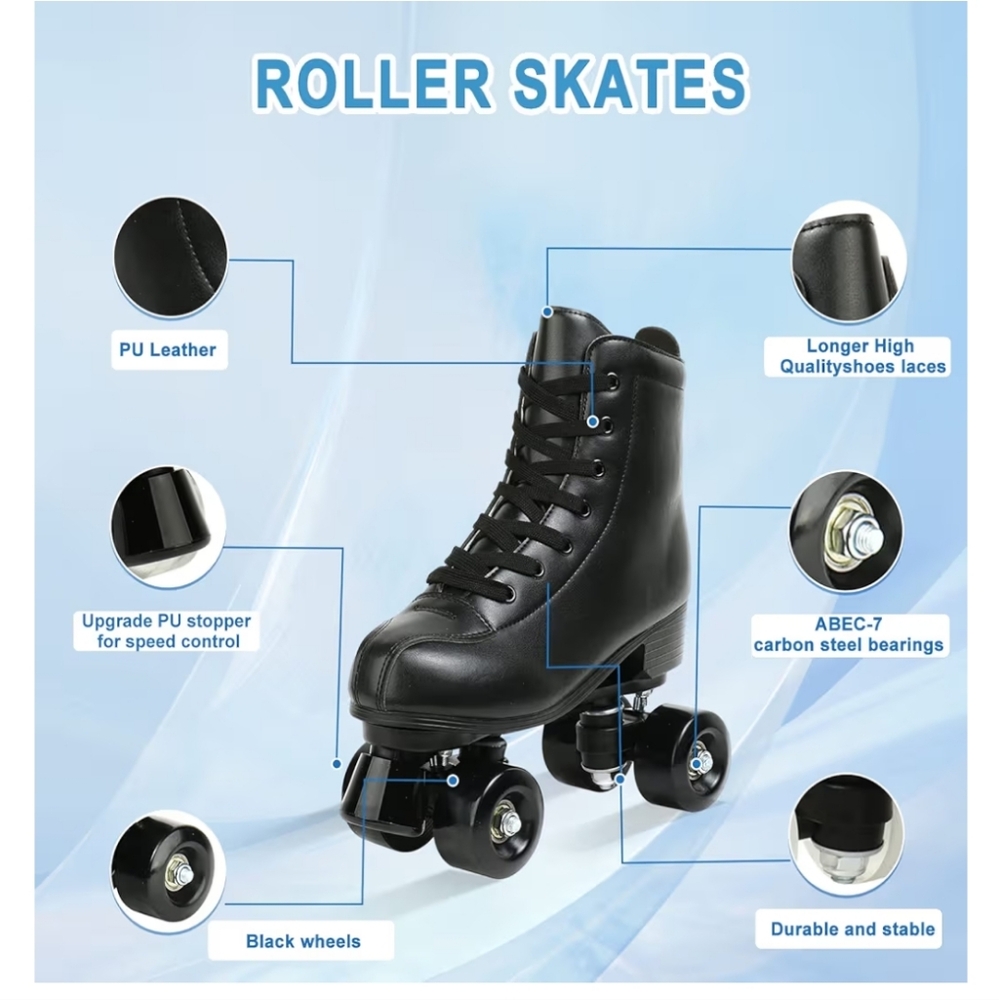 Black Roller Skates with PU Leather